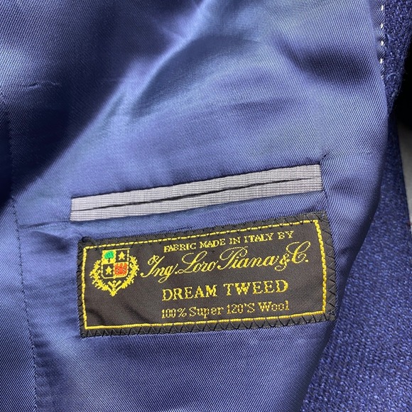 Gene Hiller Loro Piana Canada Wool Blazer Men Sz 42S Blue Herringbone Sport Coat - Picture 7 of 14